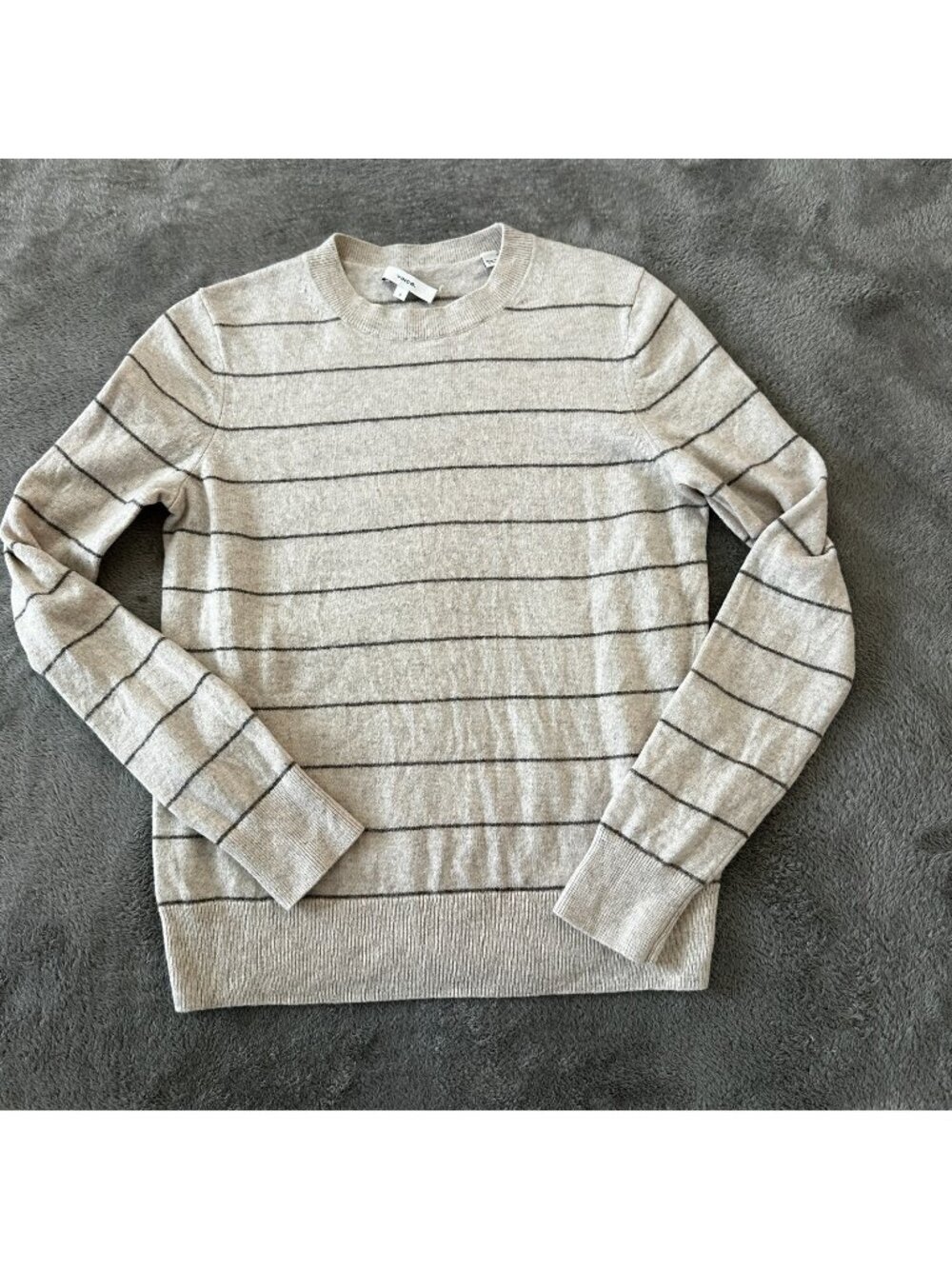 Vince Cashmere Wool Crew Neck Sweater Women's SMALL Striped Cream Gray